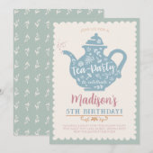 Tea Party verjaardagsfeestje uitnodiging (Voorkant / Achterkant)