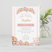 Tea Party Verjaardagsfeestje Uitnodiging Middag Th (Staand voorkant)