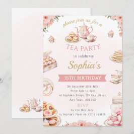 Tea Party Verjaardagsfeestje Uitnodiging Middag Th