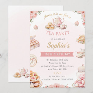 Tea Party Verjaardagsfeestje Uitnodiging Middag Th