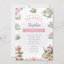Tea Party Verjaardagsfeestje Uitnodiging Middag Th