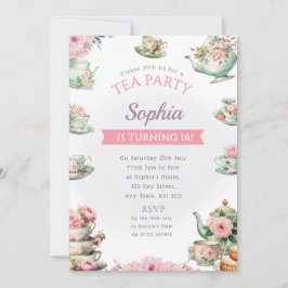 Tea Party Verjaardagsfeestje Uitnodiging Middag Th