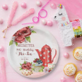 Tea party verjaardagsposttheepot gepersonaliseerd papieren bordje (Feest)