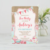 Tea party verjaardagsuitnodiging meisje shabby chi kaart (Staand voorkant)