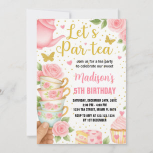 Tea Party verjaardagsuitnodiging met bijpassende t Kaart