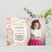 Tea Party verjaardagsuitnodiging met bijpassende t Kaart (Staand voorkant)