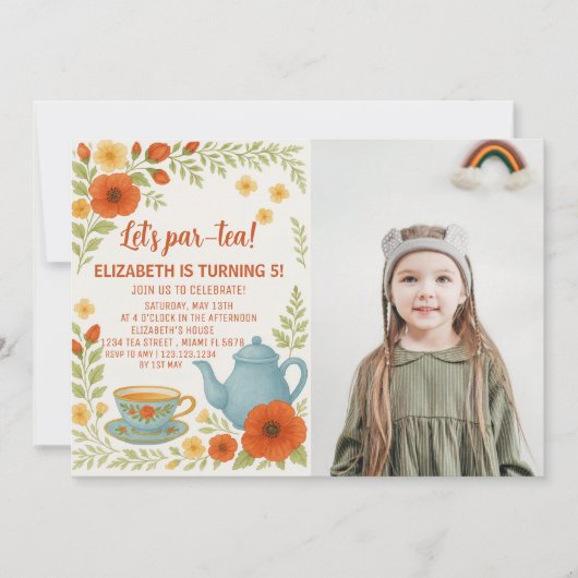  Tea Party Verjaardagsuitnodiging met Elegant Kaart (Voorkant)