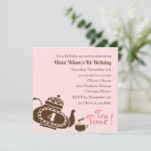 Tea Party - Verjaardagsuitnodiging voor meisjes Kaart (Staand voorkant)