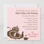 Tea Party - Verjaardagsuitnodiging voor meisjes Kaart (Voorkant)