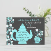 Tea Party Vrijgezellenfeest Aqua en leisteen Kaart (Staand voorkant)