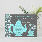 Tea Party Vrijgezellenfeest Aqua en leisteen Kaart (Staand voorkant)