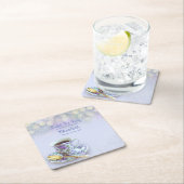  Tea Party Vrijgezellenfeest blauw vierkant papier Kartonnen Onderzetters (Insitu)