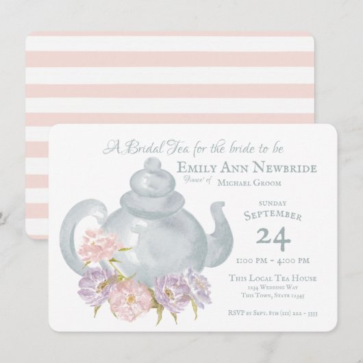 Tea Party Vrijgezellenfeest Bloemenpot Uitnodiging (Voorkant / Achterkant)