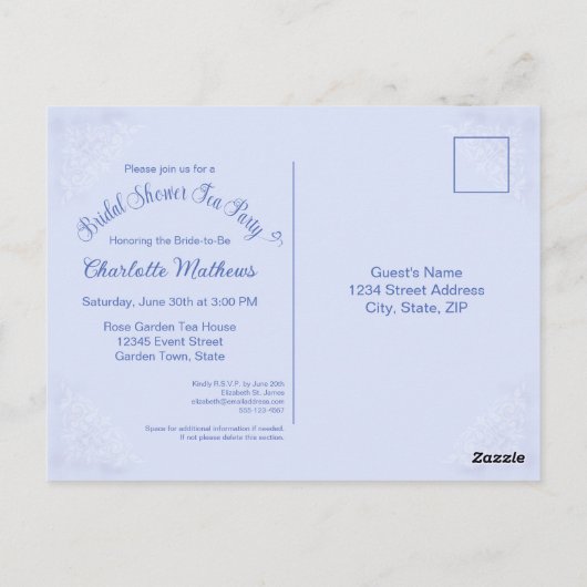 Tea Party Vrijgezellenfeest Blue Invitation Briefkaart (Achterkant)