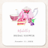 Tea Party Vrijgezellenfeest Blush Dusty Roos Teapo Kartonnen Onderzetters (Voorkant)