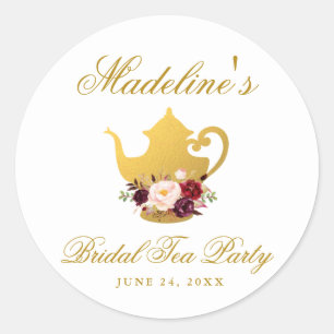 Tea Party Vrijgezellenfeest Bourgogne Bloemen Klei Ronde Sticker