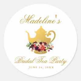 Tea Party Vrijgezellenfeest Burgundy Boho Floral Ronde Sticker