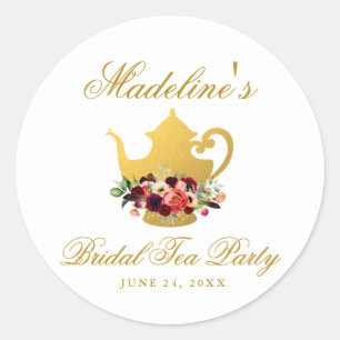 Tea Party Vrijgezellenfeest Burgundy Boho Floral Ronde Sticker