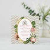 Tea Party Vrijgezellenfeest Chevron Stripes Roos Kaart (Staand voorkant)