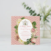 Tea Party Vrijgezellenfeest Chevron Stripes Roos Kaart (Staand voorkant)