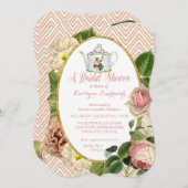 Tea Party Vrijgezellenfeest Chevron Stripes Roos Kaart (Voorkant / Achterkant)