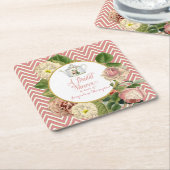 Tea Party Vrijgezellenfeest Chevron Stripes Roos Kartonnen Onderzetters (Schuin)