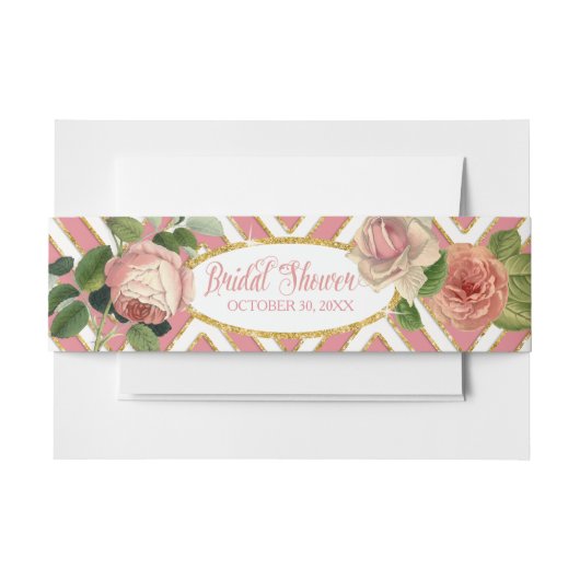 Tea Party Vrijgezellenfeest Chevron Stripes Roos Uitnodigingen Wikkel (Voorkant Voorbeeld)