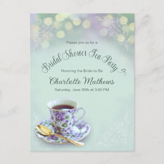  Tea Party Vrijgezellenfeest Groene Uitnodiging (Voorkant)