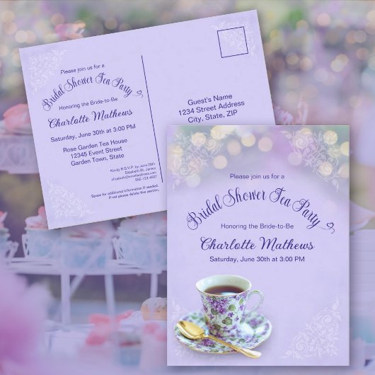 Tea Party Vrijgezellenfeest Lavendel Invitatio Briefkaart