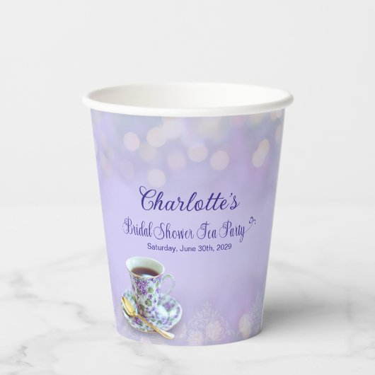Tea Party Vrijgezellenfeest Lavendel Papieren Bekers (Achterkant)