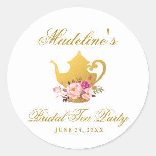 Tea Party Vrijgezellenfeest Pink Floral Ronde Sticker