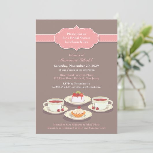 Tea Party Vrijgezellenfeest Platte Uitnodiging (Staand voorkant)