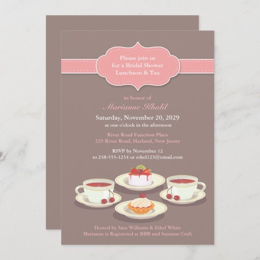 Tea Party Vrijgezellenfeest Platte Uitnodiging (Voorkant / Achterkant)