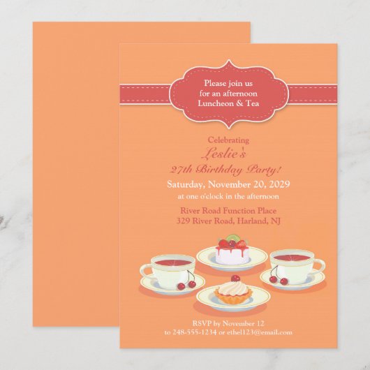 Tea Party Vrijgezellenfeest Platte Uitnodiging (Voorkant / Achterkant)