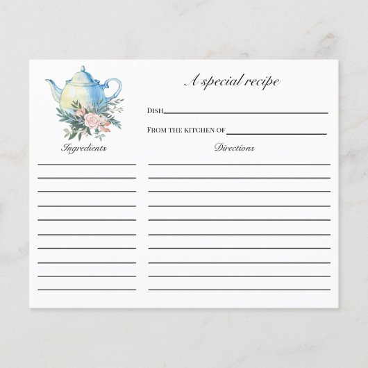 Tea Party Vrijgezellenfeest Recipcard (Voorkant)