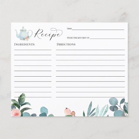 Tea Party Vrijgezellenfeest Recipcard (Voorkant)