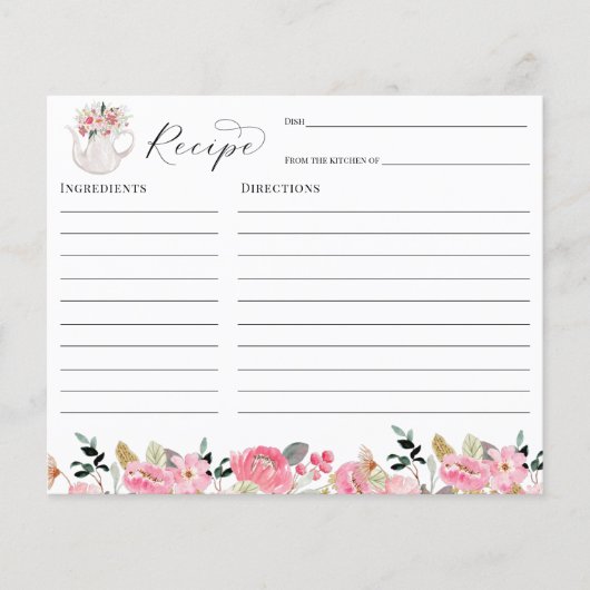 Tea Party Vrijgezellenfeest Recipcard (Voorkant)