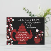 Tea Party Vrijgezellenfeest Rood Zwart Kaart (Staand voorkant)