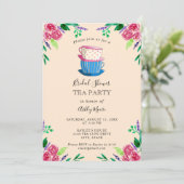 Tea Party Vrijgezellenfeest Roze Bloemen Teacups Kaart (Staand voorkant)