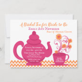 Tea Party Vrijgezellenfeest Roze en Sinaasappel Kaart (Voorkant)