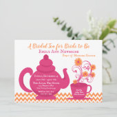 Tea Party Vrijgezellenfeest Roze en Sinaasappel Kaart (Staand voorkant)