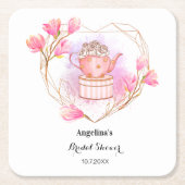 Tea Party Vrijgezellenfeest Roze Wit Bloemen Kartonnen Onderzetters (Voorkant)