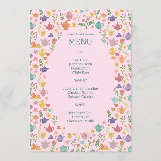 Tea Party Vrijgezellenfeest Schattige Kleurrijke C Menu (Voorkant)