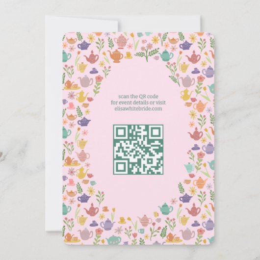 Tea Party Vrijgezellenfeest Schattigee CUSTOM QR C Kaart (Achterkant)
