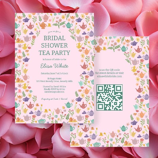 Tea Party Vrijgezellenfeest Schattigee CUSTOM QR C Kaart