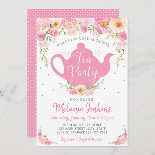 Tea Party Vrijgezellenfeest Sprinkle Invitation Kaart (Voorkant / Achterkant)