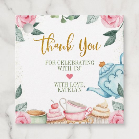 Tea Party Waterverf Bloemenfeest Bedankjes Labels (Voorkant)
