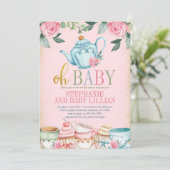 Tea Party Waterverf Floral Baby shower Invitation Kaart (Staand voorkant)