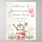 Tea Party Waterverf Theepot Genderonthulling Poster (Voorkant)