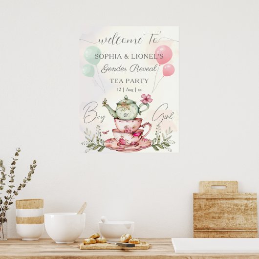 Tea Party Waterverf Theepot Genderonthulling Poster (Keuken)